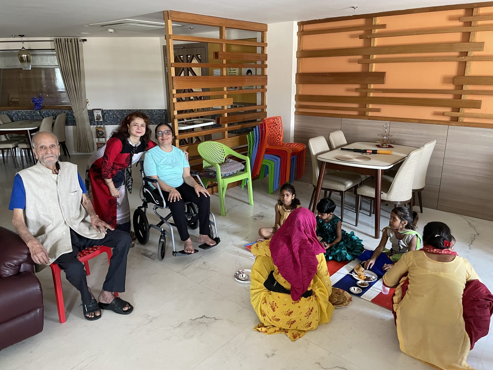Residents taking part in a group session in the activity hall